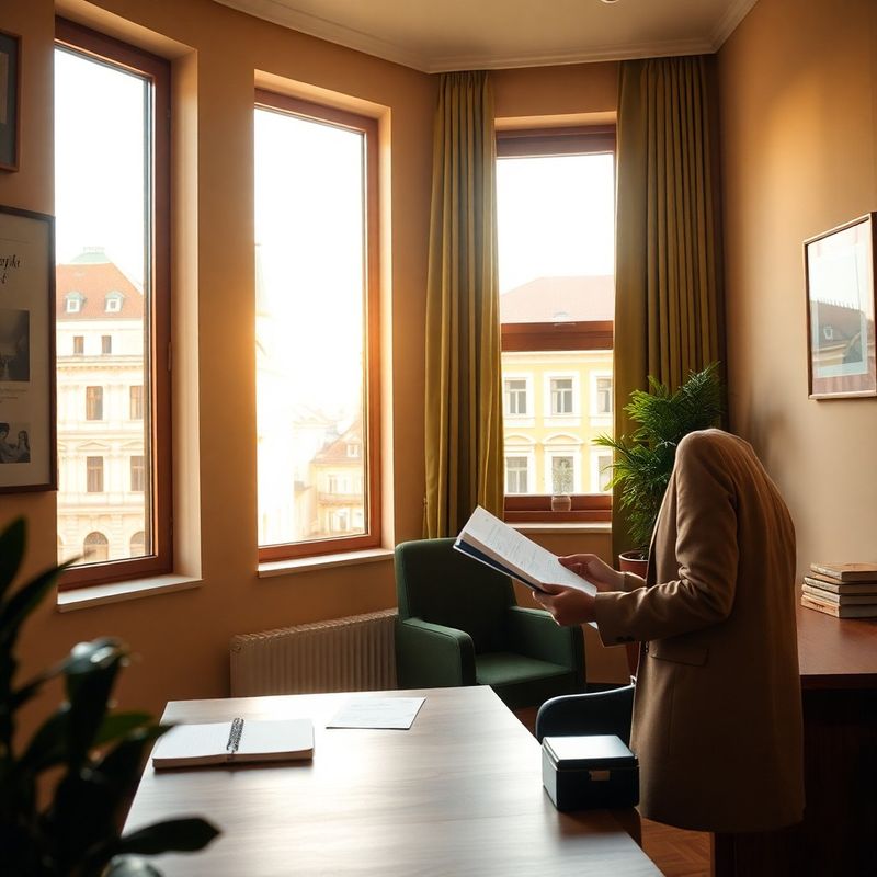 Interior de birou ExecutiveFramework în Sibiu, cu lumină naturală caldă și accente verde forest