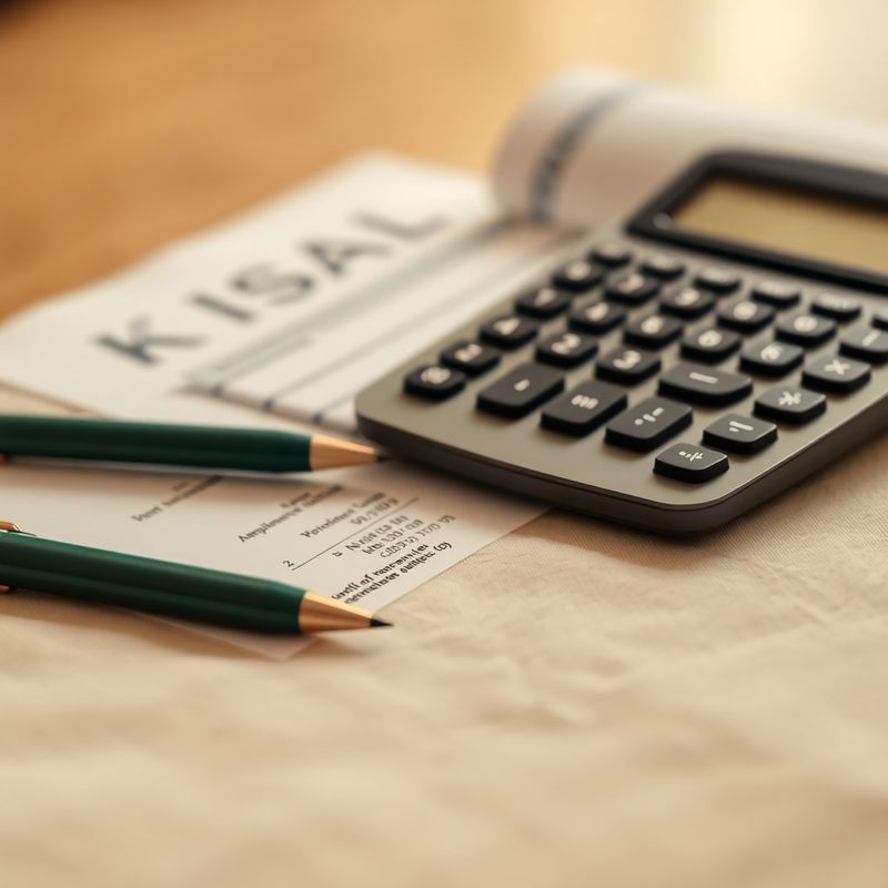 Documente financiare și calculator pe o suprafață de in crem, cu pix verde forest